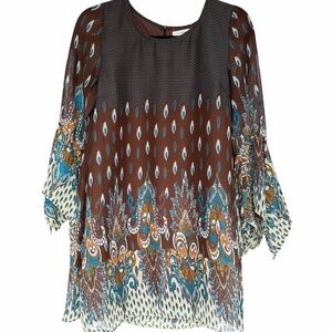 Umgee Elegant Brown Patterned Boho Women's Dress